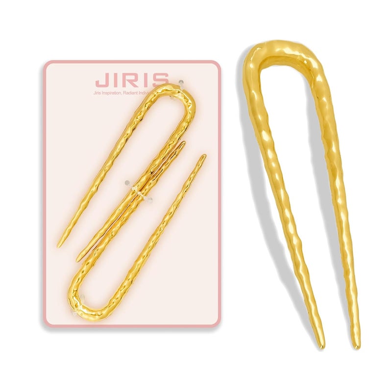 JIRIS 2PCS 3.8Inch French Hair Pins U-Shaped Pins for Women and Girls Fashion Metal Hair Pin French Twist Hair Pins for Buns, Updos,Stylish and Functional(set2-gold) - Image 1